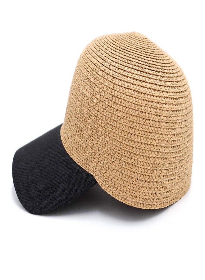 surell Straw Baseball Cap - Stylish Black Summer Beach Hat - Women Girls Straw Sun Hat - Hand Woven Summer Travel Cap (Natural, Black) - Image 1